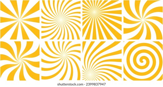 Abstract background set with swirl pattern. Orange stripes on white paper. Vector striped backdrop template in retro style for poster, banner