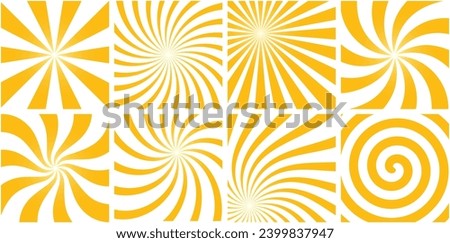 Abstract background set with swirl pattern. Orange stripes on white paper. Vector striped backdrop template in retro style for poster, banner
