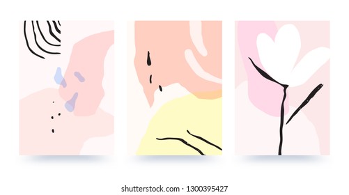 Abstract background set of trendy art. Simple geometric pattern in femi pink colors. Modern illustration EPS10 vector.
