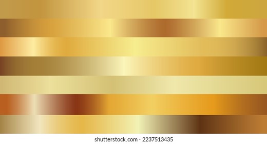 Abstract background set. Vector gold, copper, brass and metal gradient template