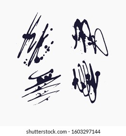 Abstract background. Set of vector ink strokes with a dry brush. Black and white illustration