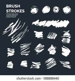 Abstract background. Set of vector ink strokes with a dry brush. Black and white