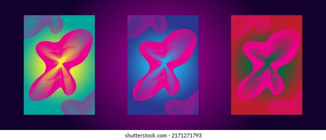 abstract background set Vivid with distorted lines. Poster with vector colorful equalizer, 3d effect and gradient. modern poster background banner design flyer brochure