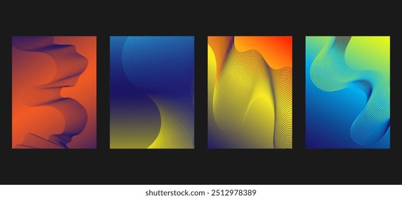 conjunto de fundo abstrato Onda das muitas linhas coloridas. Listras onduladas abstratas. Linhagem artística. Elementos de design criados usando a ferramenta Mistura