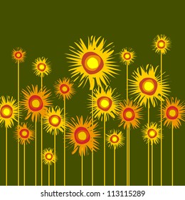 Abstract background of several sunflowers.