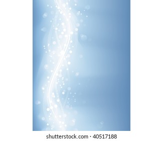 Abstract background in shades of pale blues with blurry light dots and wavy lines. Background made by blend and clipping mask.