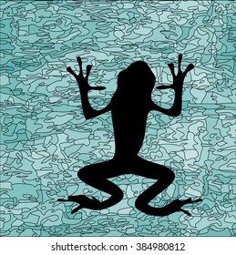 Abstract background with shadow of frog on green with blue field