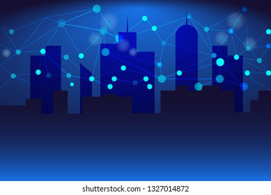 Abstract Background, shadows, blue buildings with Connectivity Network  for background images.