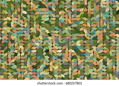 Abstract background with shape of leaves drawing pattern. Style of mosaic or tile. Vector illustration graphic.