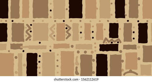 Abstract background with shapeless blurry rectangles and dots. Calm pastel colors - shades of brown, beige, gray. Horizontal avant-garde wallpaper for brochures, posters, banners, sites, apps.