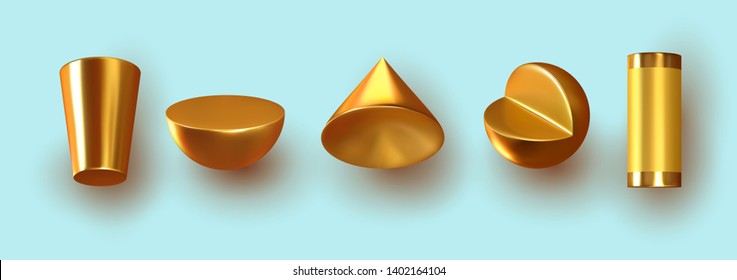 Abstract background with shapes 3d. Pattern with geometric figures. Creative design poster, minimal art trendy vector illustration. Golden Realistic isometric elements of design