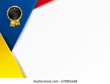Abstract background with shapes with the colors of the flag of Ecuador, Colombia and Venezuela, with gold seal and stars, to use as Diploma or Certificate