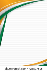 Abstract background with shapes with the colors of the flag of India, Ivory Coast, to use as Diploma or Certificate. Format A4. Vector image