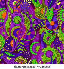 Resumen Fondo con formas, hojas y círculos. Patrón sin inconvenientes, ornamento vectorial para tela.