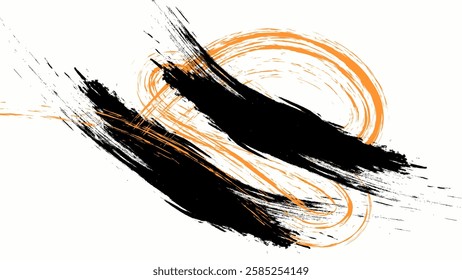 ABSTRACT BACKGROUND WITH SHAPES MESSY BRUSH BLACK ORANGE COLOR DESIGN VECTOR TEMPLATE FOR WALLPAPER, COVER DESIGN