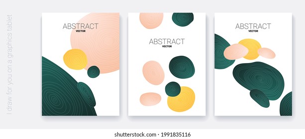 Abstract background with shapes. The ribbed circles form free form shapes. Universal template for magazines, covers and posters.