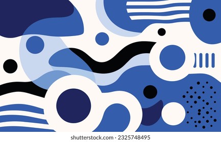abstract background with shapes and abstract background vector, in the style of white and navy, abstraction-creation, blue and black, stripes and shapes, memphis design, rounded shapes