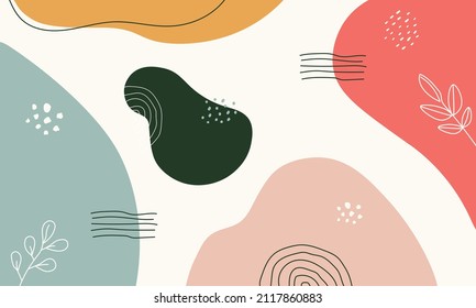 Abstract background Shapes. Wall art minimalist, hand drawn in pastel colors, Eps10 vector.