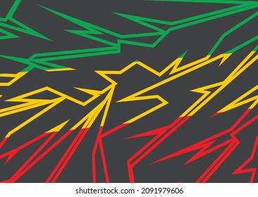 Abstrakter Hintergrund mit scharfem und gezacktem Zeilenmuster und jamaikanischem Farbthema