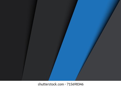 Abstract background, sheets of paper in black, grey and blue colors, vector illustration