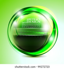 Abstract background with shine dark green glass vector ball.