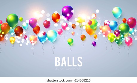 Abstract Background with Shining Colorful Balloons. Birthday, Party, Presentation, Sale, Anniversary and Club Design with Bokeh Elements, Happy Banner. Vector illustration