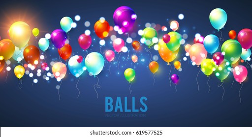 Abstract Background with Shining Colorful Balloons. Birthday, Party, Presentation, Sale, Anniversary and Club Design with Bokeh Elements, Happy Banner. Vector illustration
