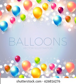 Abstract Background with Shining Colorful Balloons. Birthday, Party, Presentation, Sale, Anniversary and Club Design with Bokeh Elements, Happy Banner. Vector illustration