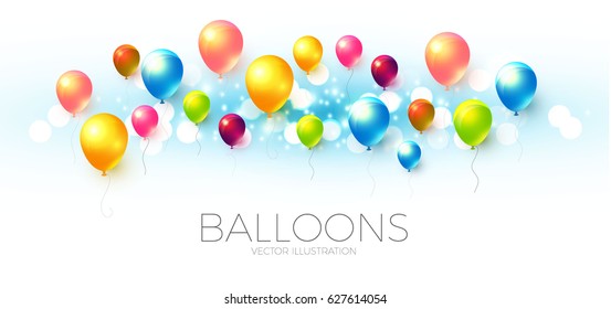 Abstract Background with Shining Colorful Balloons. Birthday, Party, Presentation, Sale, Anniversary and Club Design with Bokeh Elements, Happy Banner. Vector illustration