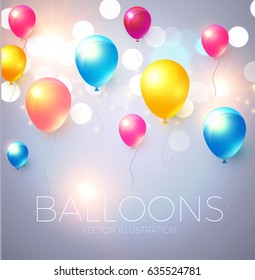 Abstract Background with Shining Colorful Balloons. Birthday, Party, Presentation, Sale, Anniversary and Club Design with Bokeh Elements, Happy Banner. Vector illustration