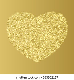 Abstract background with a shining heart . Gold background , gold glitter . Vector illustration . Design for greeting card or invitation . For Valentine's day .