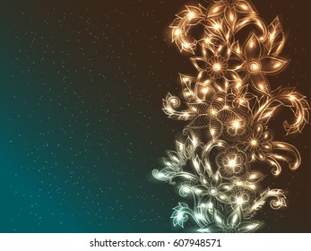 Abstract background with shining magic flowers. Vector illustration