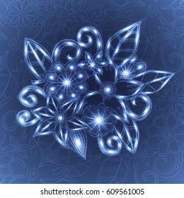 Abstract background with shining magic flowers. Vector illustration