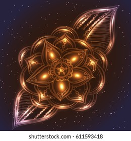 Abstract background with shining magic flowers. Vector illustration