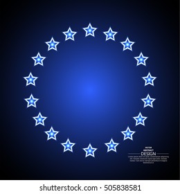Abstract background with the shining stars located around. A circular ornament in a retro style. Vector illustration.