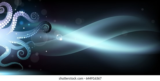 abstract background with shining tentacles of an octopus