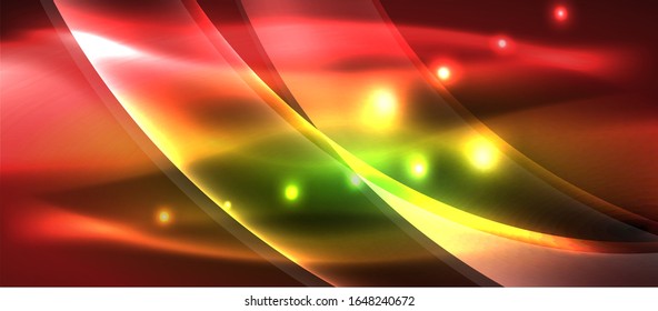 Abstract background. Shiny design neon waves with light effects, techno trendy design. Vector Illustration For Wallpaper, Banner, Background, Card, Book Illustration, landing page