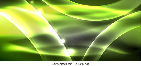 Abstract background. Shiny design neon waves with light effects, techno trendy design. Vector Illustration For Wallpaper, Banner, Background, Card, Book Illustration, landing page