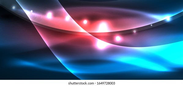 Abstract background. Shiny design neon waves with light effects, techno trendy design. Vector Illustration For Wallpaper, Banner, Background, Card, Book Illustration, landing page