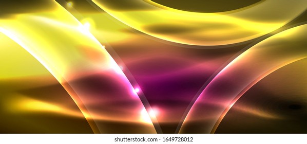 Abstract background. Shiny design neon waves with light effects, techno trendy design. Vector Illustration For Wallpaper, Banner, Background, Card, Book Illustration, landing page