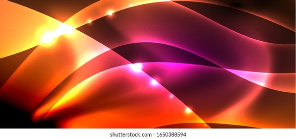 Abstract background. Shiny design neon waves with light effects, techno trendy design. Vector Illustration For Wallpaper, Banner, Background, Card, Book Illustration, landing page