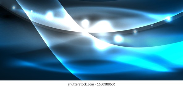 Abstract background. Shiny design neon waves with light effects, techno trendy design. Vector Illustration For Wallpaper, Banner, Background, Card, Book Illustration, landing page
