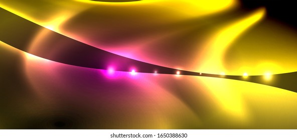  Antecedentes abstractos. El diseño brillante de las olas de neón con efectos de luz, el diseño tecnológico de moda. Ilustración vectorial para papel tapiz, pancarta, fondo, tarjeta, ilustración del libro, página de inicio