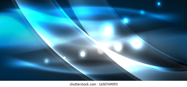 Abstract background. Shiny design neon waves with light effects, techno trendy design. Vector Illustration For Wallpaper, Banner, Background, Card, Book Illustration, landing page