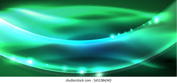  Antecedentes abstractos. El diseño brillante de las olas de neón con efectos de luz, el diseño tecnológico de moda. Ilustración vectorial para papel tapiz, pancarta, fondo, tarjeta, ilustración del libro, página de inicio