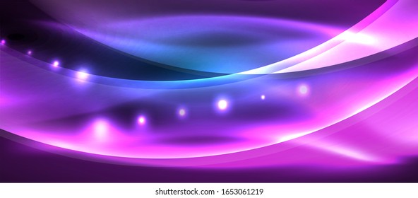 Abstract background. Shiny design neon waves with light effects, techno trendy design. Vector Illustration For Wallpaper, Banner, Background, Card, Book Illustration, landing page