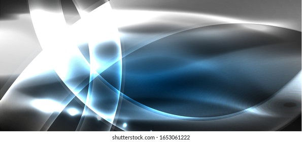  Antecedentes abstractos. El diseño brillante de las olas de neón con efectos de luz, el diseño tecnológico de moda. Ilustración vectorial para papel tapiz, pancarta, fondo, tarjeta, ilustración del libro, página de inicio