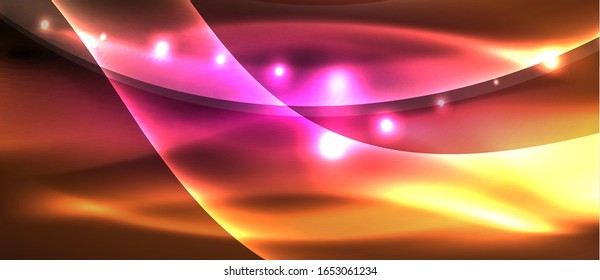 Abstract background. Shiny design neon waves with light effects, techno trendy design. Vector Illustration For Wallpaper, Banner, Background, Card, Book Illustration, landing page