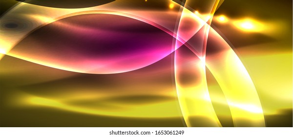 Abstract background. Shiny design neon waves with light effects, techno trendy design. Vector Illustration For Wallpaper, Banner, Background, Card, Book Illustration, landing page