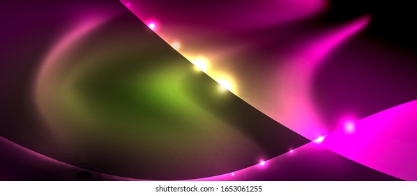  Antecedentes abstractos. El diseño brillante de las olas de neón con efectos de luz, el diseño tecnológico de moda. Ilustración vectorial para papel tapiz, pancarta, fondo, tarjeta, ilustración del libro, página de inicio